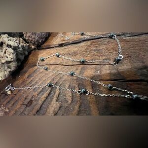 Artisan Sterling Silver Hematite Necklace Stations Dainty Minimalist Chain 15.5”